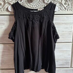 Skies Are Blue Black Sleeveless Embellished Blouse